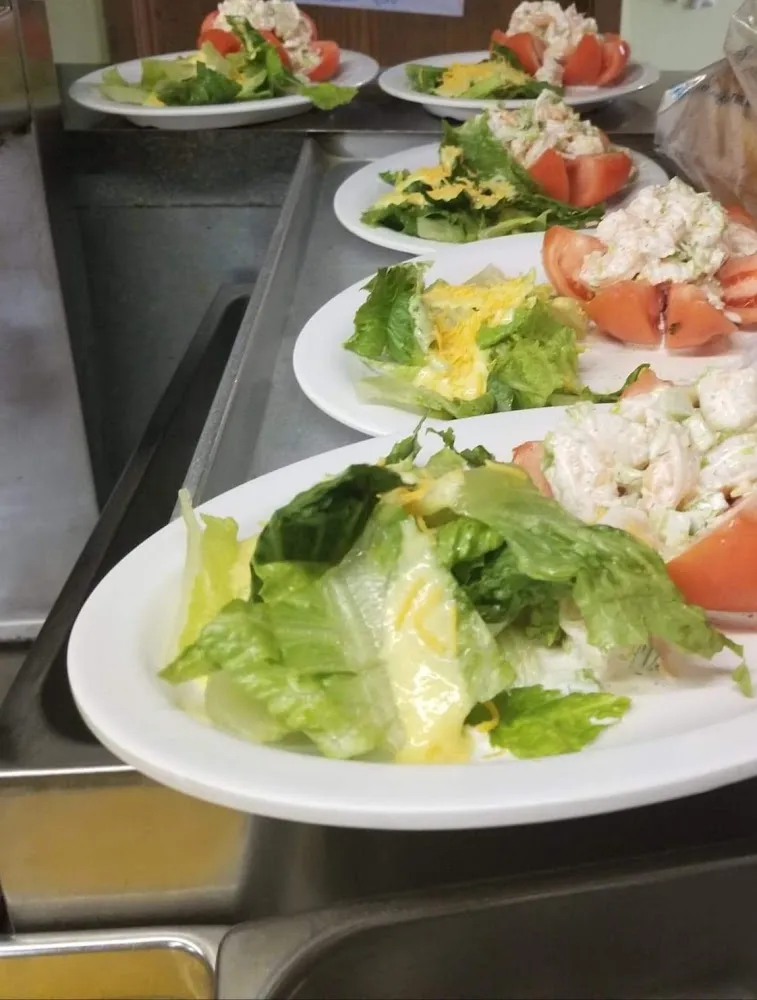 Fresh Shrimp Salad Stuffed Tomatoes w Mango Vinaigrette Dressed Greens