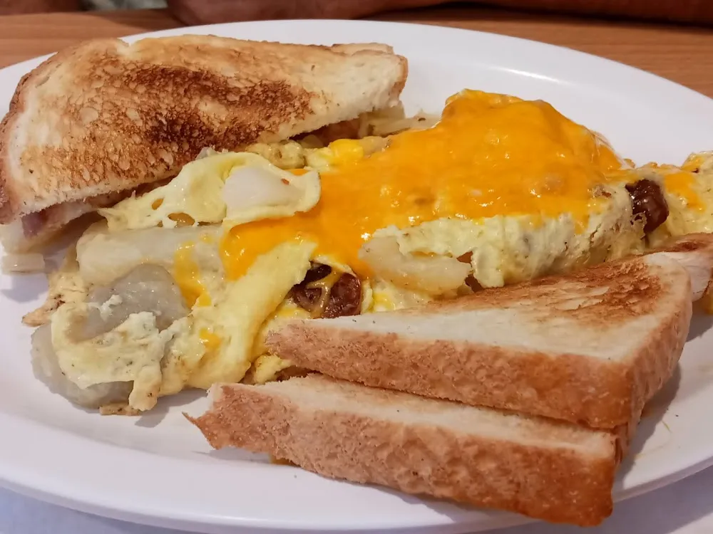 Scrambler with Sausage and Cheese Toast